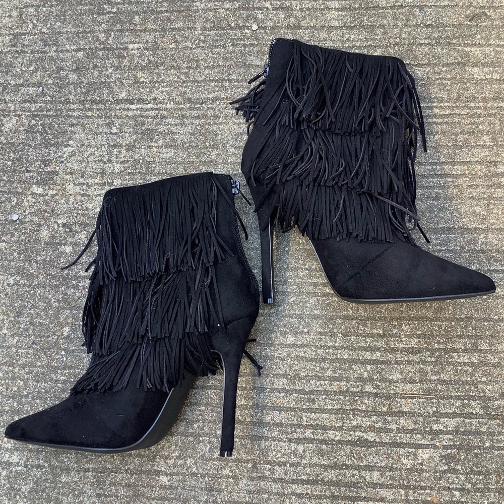 Nasty Gal Fringe Black bootie Size 7.5 - Picture 4 of 10